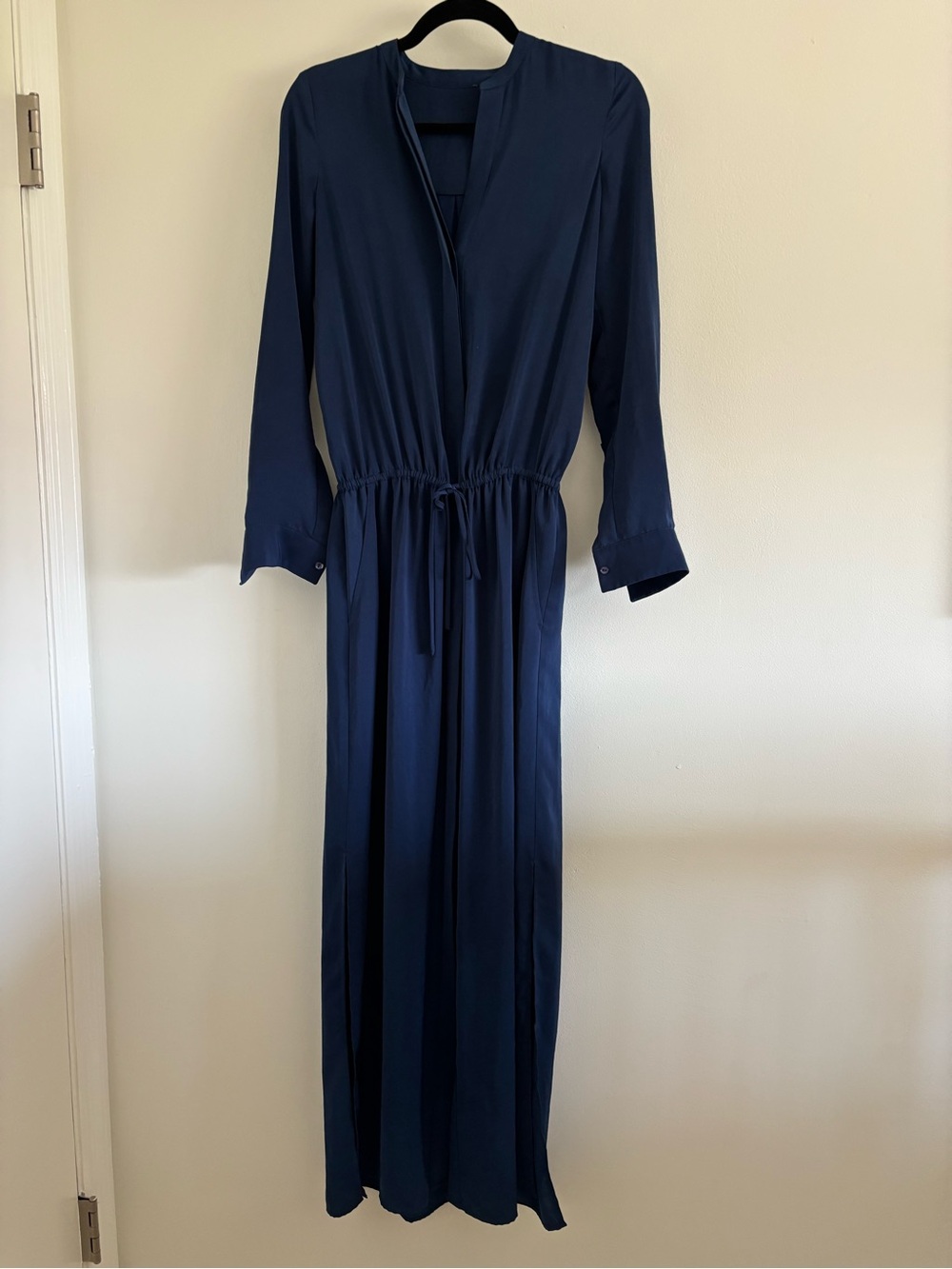 VINCE Navy Long Sleeve Drawstring Waist Maxi Dress